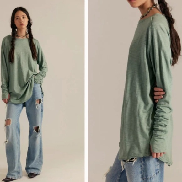We The Free Tops - We The Free Sz XS 100% Cotton Arden Long Sleeve Oversized Tee In Army Green
